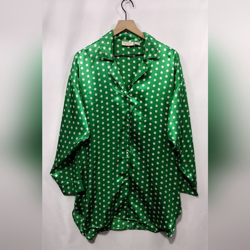 Vintage Victoria's Secret Gold Label Polka Dot Button Up Sleep Shirt Women's M/L